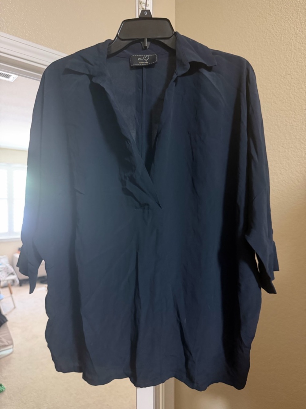 KI BY MANUELA LUGLI Navy Blue V-Neck Tunic Blouse - Size S - Made in Italy